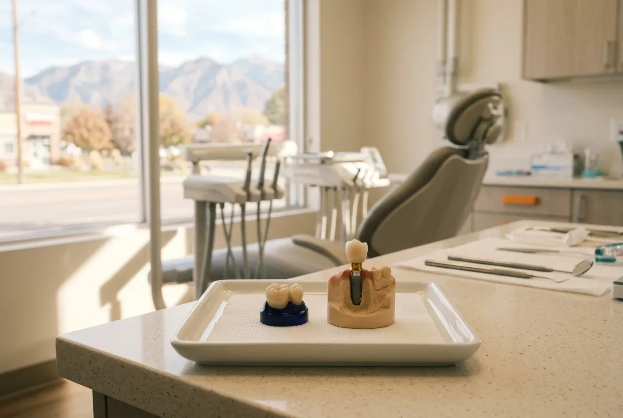 A ceramic crown and an implant model