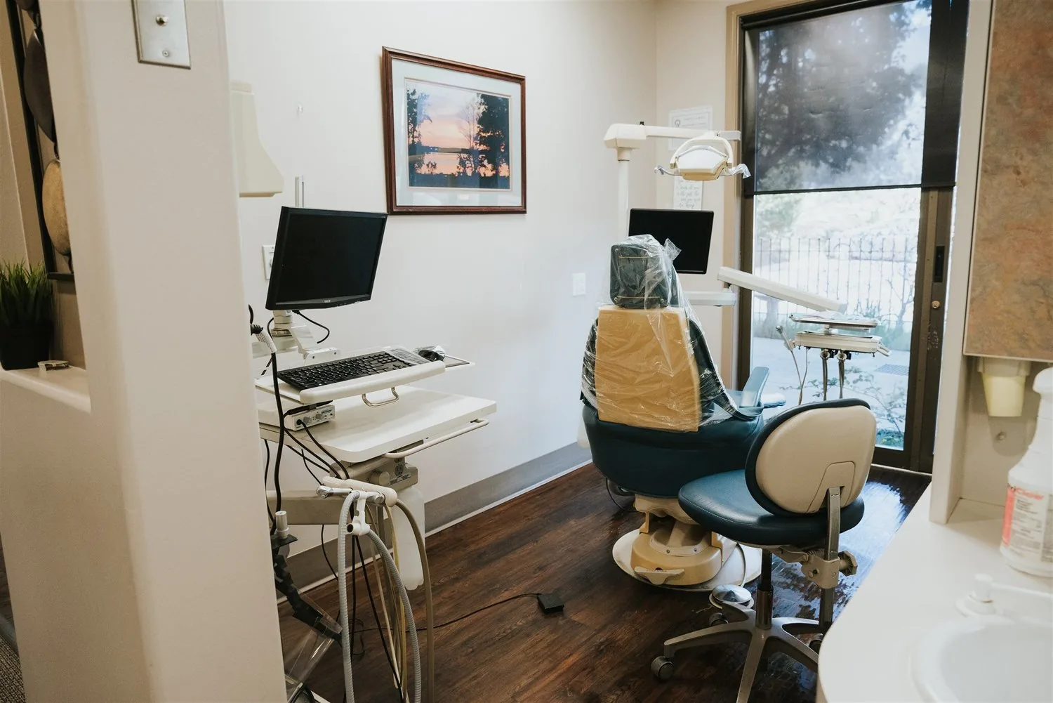 A treatment room with a window